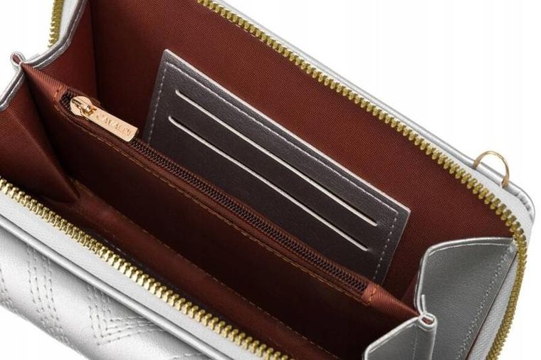 Torebka-portfel, srebrna, skóra ekologiczna, Cavaldi