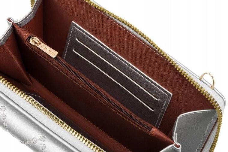 Torebka-portfel, srebrna, skóra ekologiczna, Cavaldi