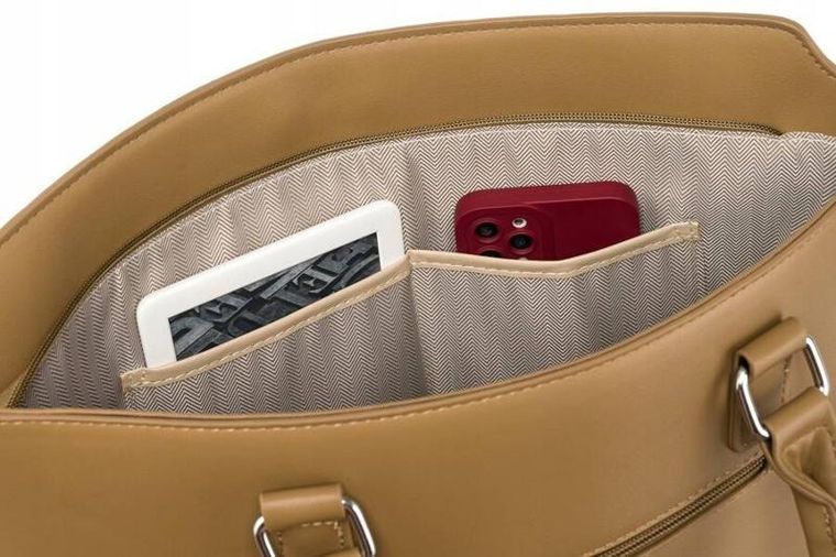 Torebka shopper, beżowa, skóra ekologiczna, Rovicky