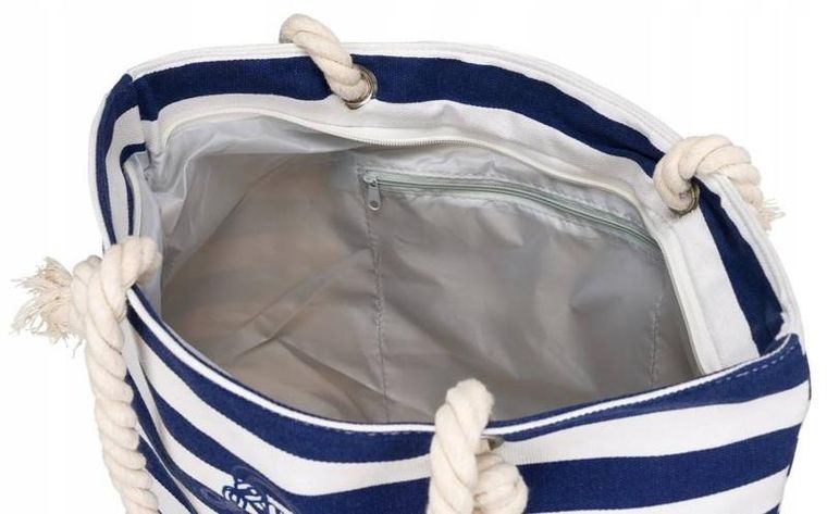 Torebka shopper, biało-granatowa, plażowa