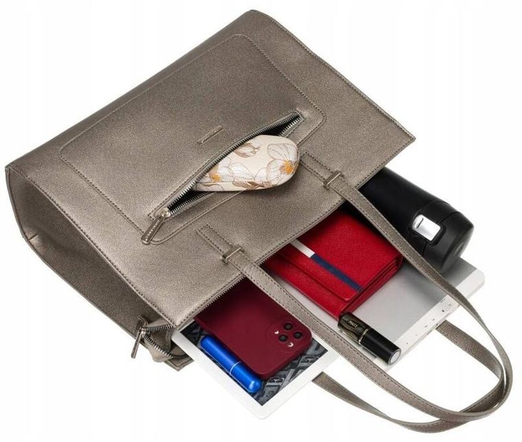 Torebka shopper, brązowa, skóra ekologiczna, David Jones