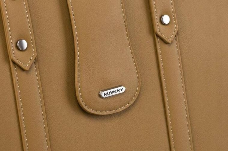 Torebka shopper, jasnobrązowa, skóra ekologiczna, Rovicky
