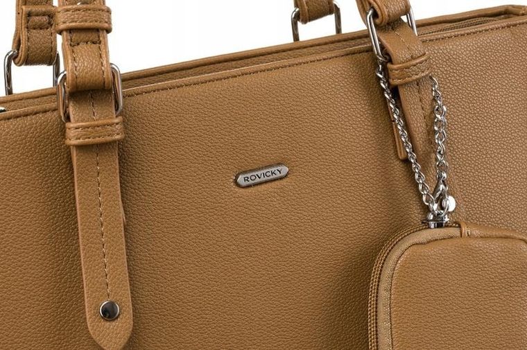 Torebka shopper, jasnobrązowa, skóra ekologiczna, Rovicky