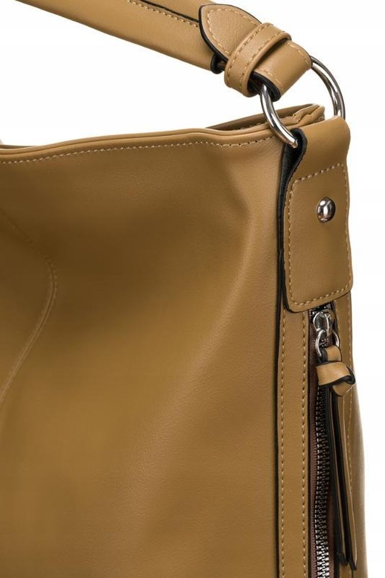 Torebka shopper, jasnobrązowa, skóra ekologiczna, Rovicky