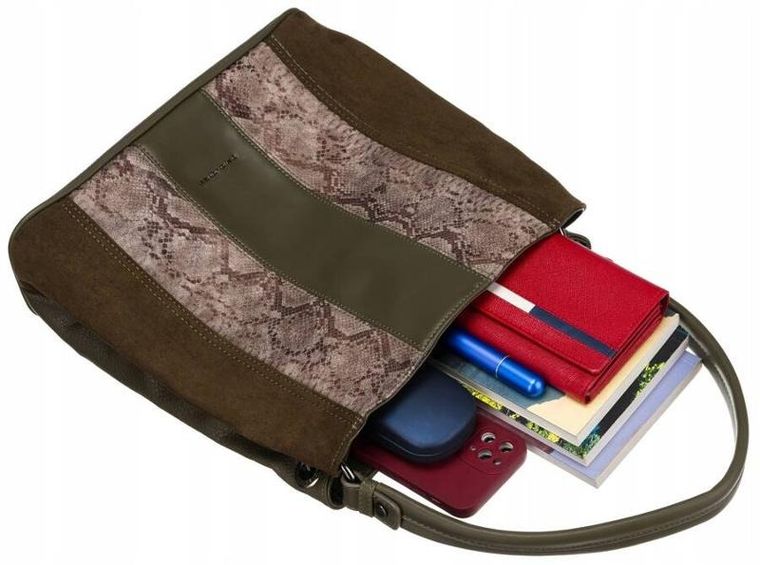 Torebka shopper, khaki, skóra ekologiczna, David Jones