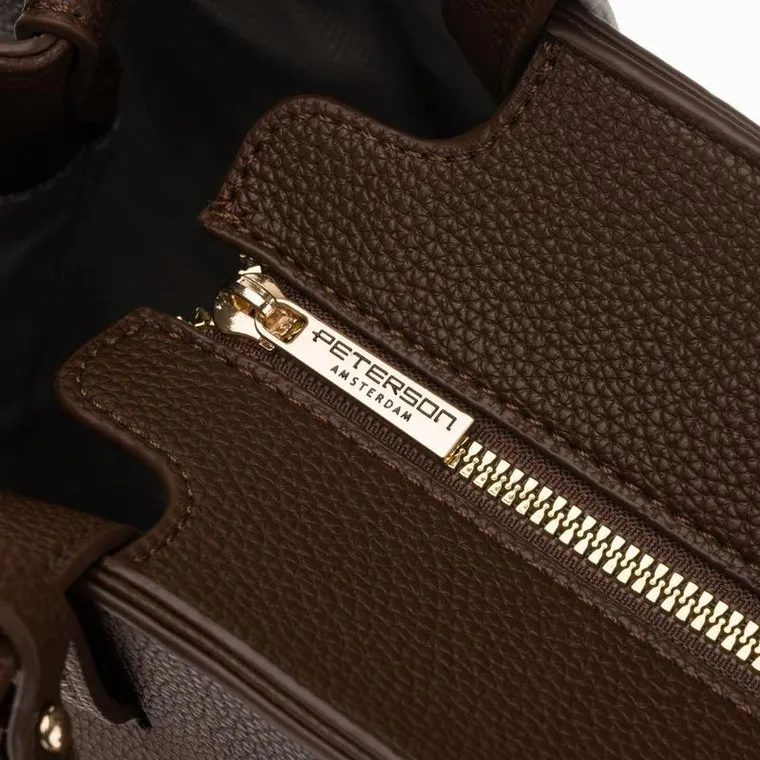 Torebka shopper z etui, brązowa, skóra ekologiczna, Peterson