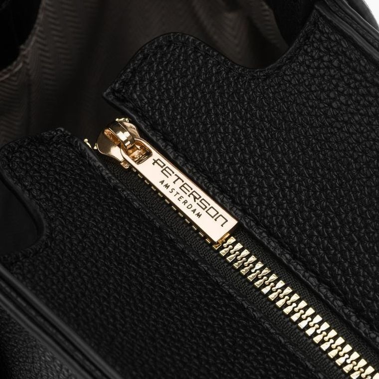 Torebka shopper z etui, czarna, skóra ekologiczna, Peterson