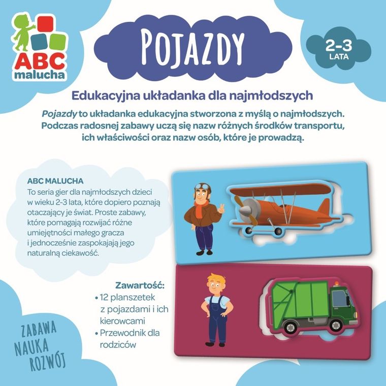Trefl, ABC Malucha, Zwierzaki, gra edukacyjna + Pojazdy, układanka, zestaw promocyjny