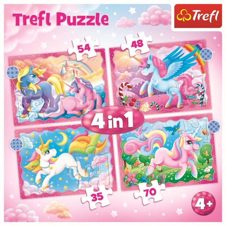 Trefl, Jednorożce i magia, puzzle, 4w1, 35, 48, 54, 70 elementów
