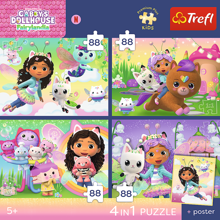 Trefl, Premium Plus Kids, Koci Domek Gabi, Kocie harce, puzzle, 4-88 elementów