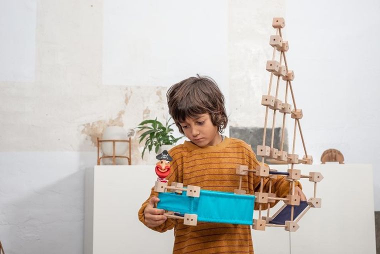 Trigonos, Mini Trigonos M, drewniane klocki konstrukcyjne, 85 elementów