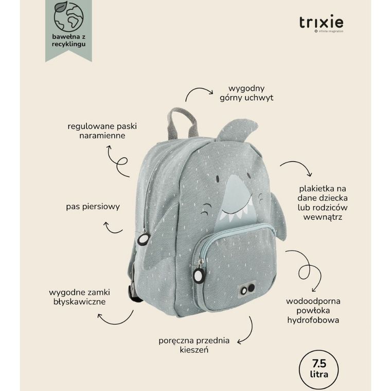 Trixie Baby, plecak dla przedszkolaka, Rekin, 7,5 l