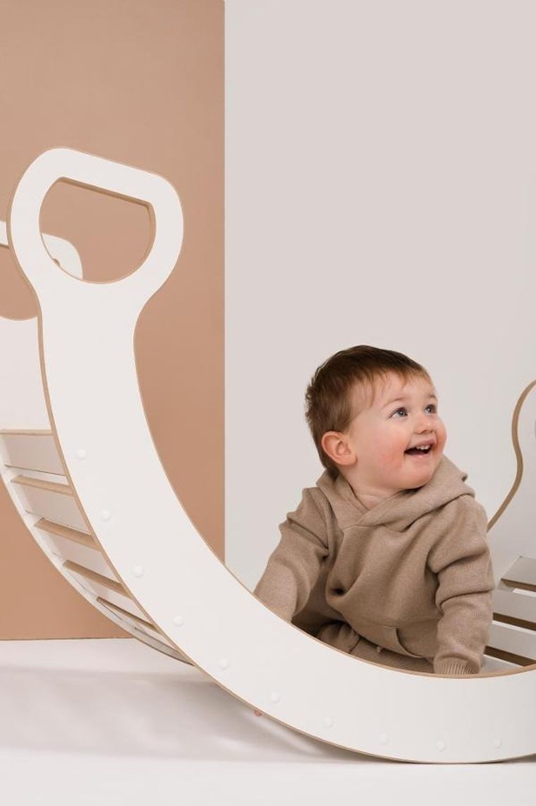 tupti.wood, 2w1: duży bujak montessori + duża zjeżdżalnia, chmurki