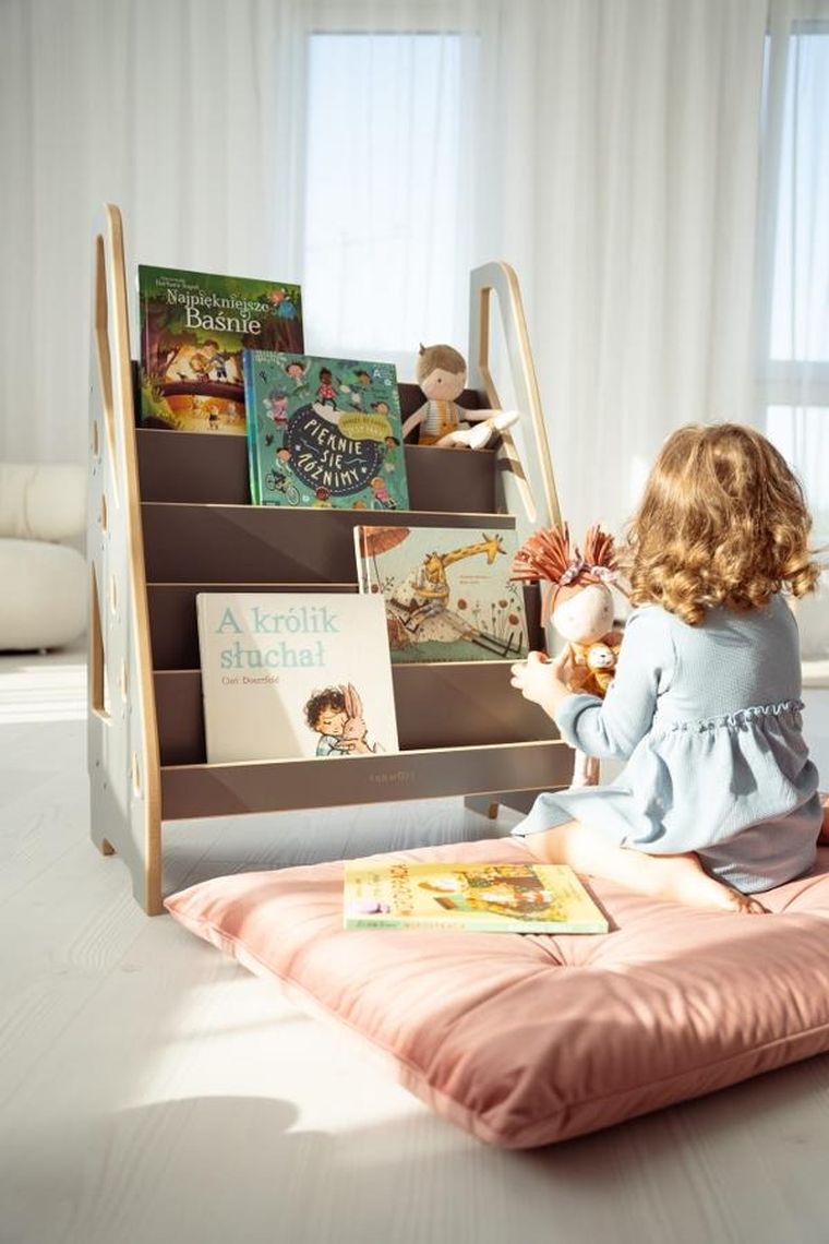 tupti.wood, mini biblioteczka montessori, szara