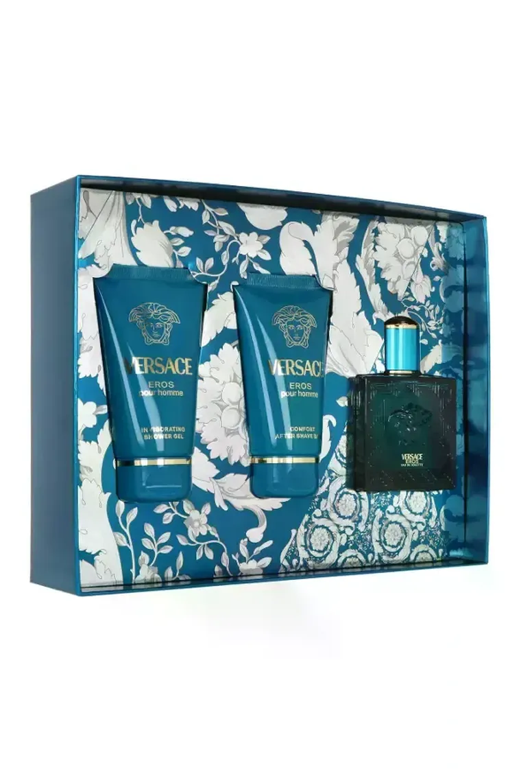 Versace, Eros Pour Homme, zestaw: woda toaletowa, 50 ml + żel pod prysznic, 50 ml + balsam po goleniu, 50 ml