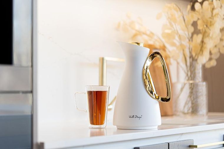 Vialli Design, Alessia, termos z wkładem szklanym, biało-złoty, 1l