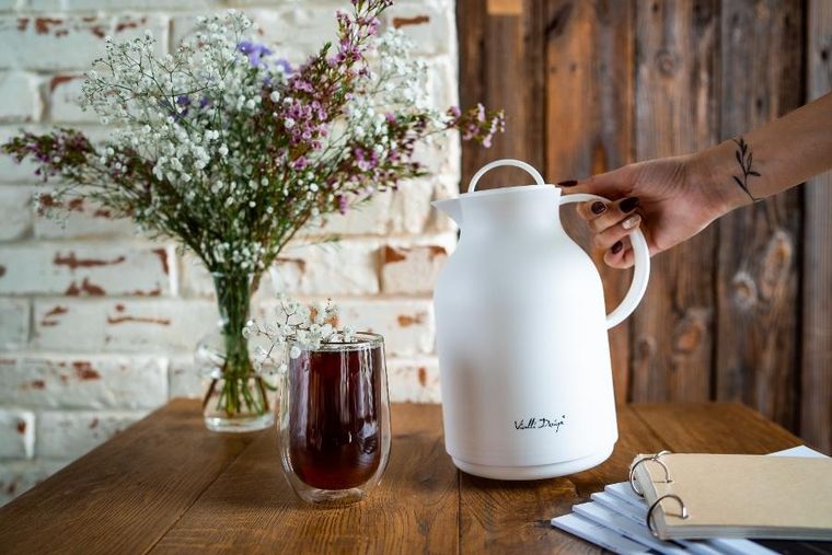 Vialli Design, Amo, termos z wkładem szklanym, biały, 1l