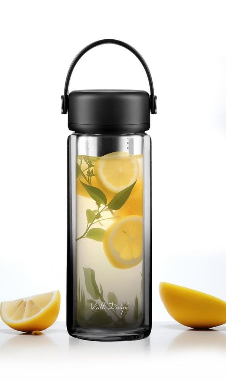 Vialli Design, Fuori, butelka z podwójną ścianką i zaparzaczem, czarna, 350 ml