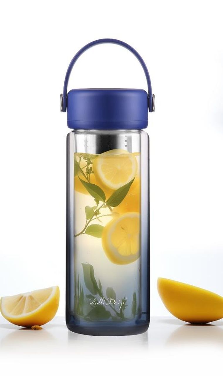 Vialli Design, Fuori, butelka z podwójną ścianką i zaparzaczem, granatowa, 350 ml