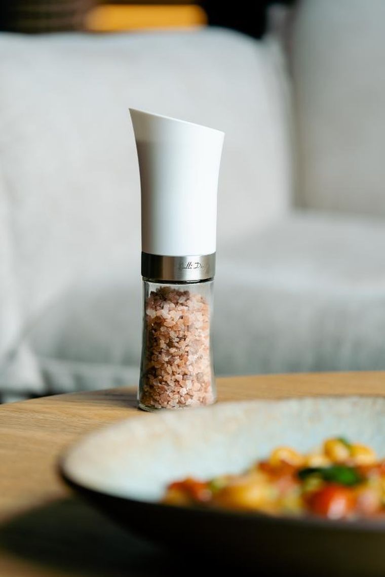 Vialli Design, grawitacyjny młynek do soli i pieprzu, elektryczny, biały, Livio