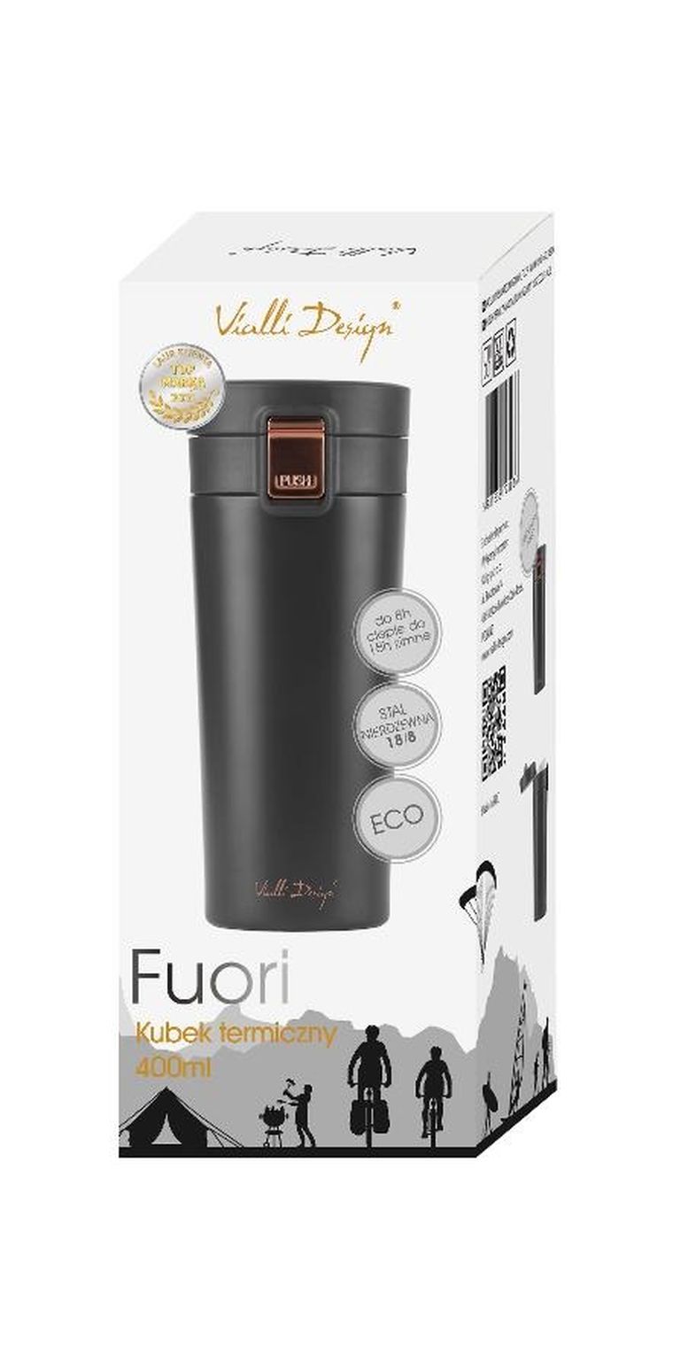 Vialli Design, kubek termiczny, 400 ml, FUORI, czarny Rose Gold