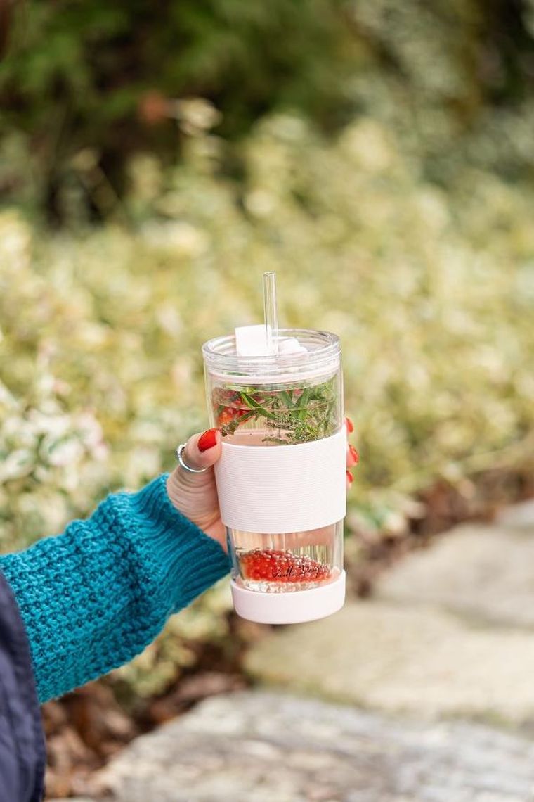 Vialli Design, kubek termiczny szklany ze słomką, 600 ml, różowy Fuori