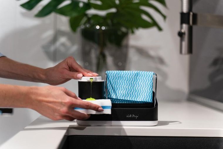 Vialli Design, Livio Duo, organizer kuchenny z dozownikiem na płyn, czarny