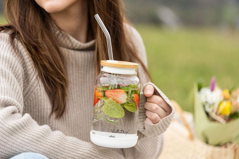 Vialli Design, słoik ze słomką, 600 ml, biały Fuori