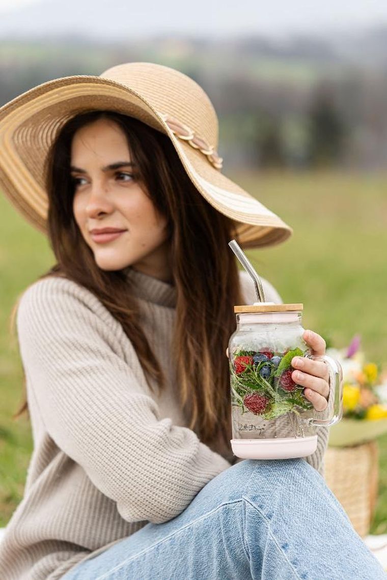 Vialli Design, słoik ze słomką, 600 ml, różowy Fuori