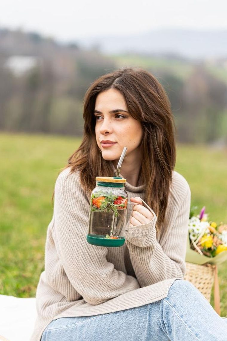 Vialli Design, słoik ze słomką, 600 ml, zielony Fuori