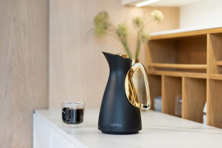 Vialli Design, termos z wkładem szklanym, Alessia, 1l, czarno-złoty