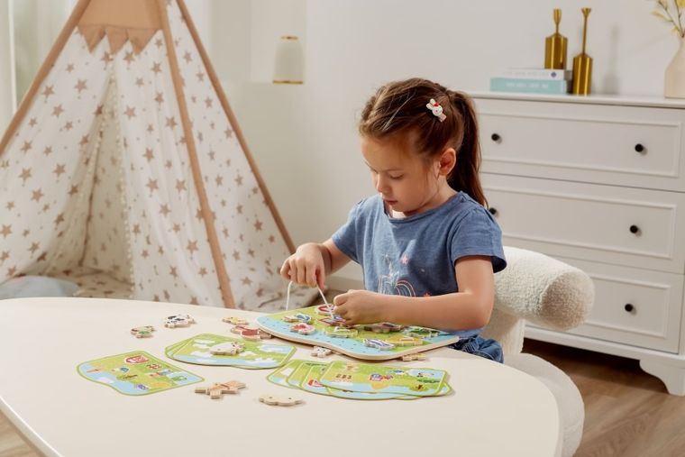 Viga, farma, nauka sznurowania, gra zręcznościowa