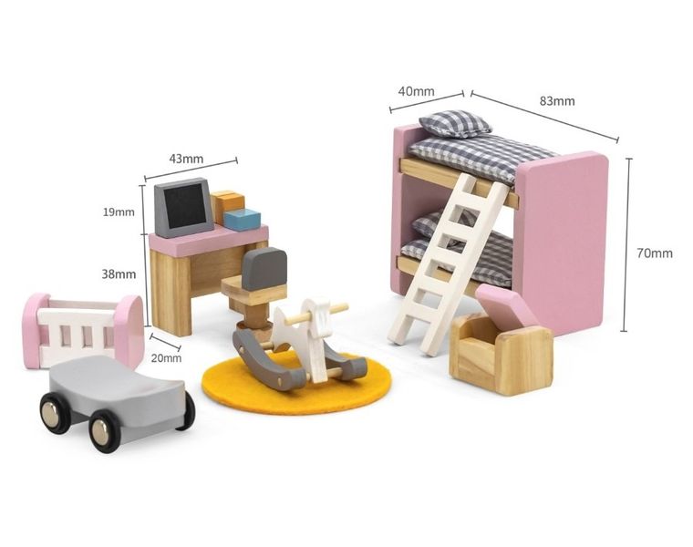 Viga, PolarB, zestaw mebelków do domku dla lalek, pokój malucha