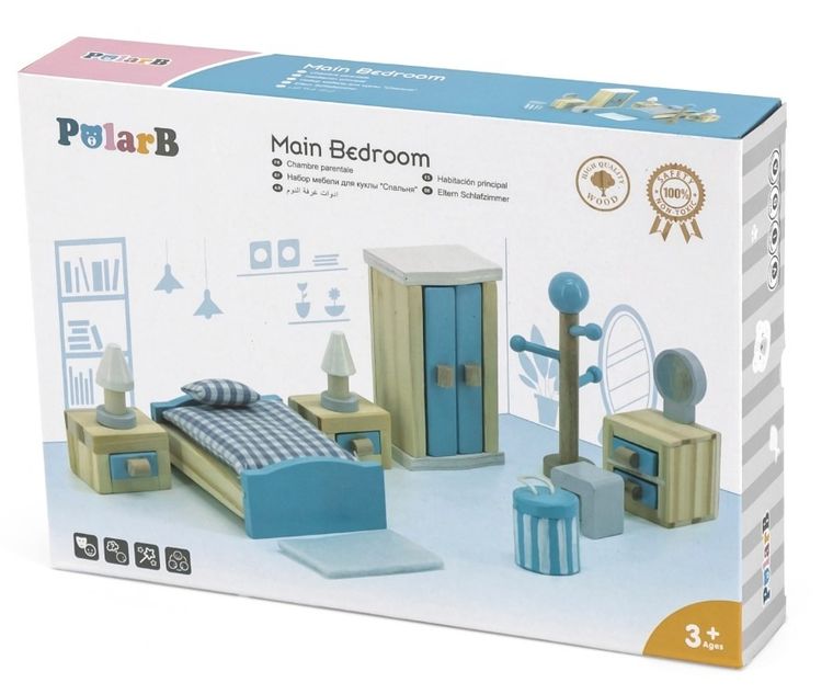 Viga, PolarB, zestaw mebelków do domku dla lalek, sypialnia