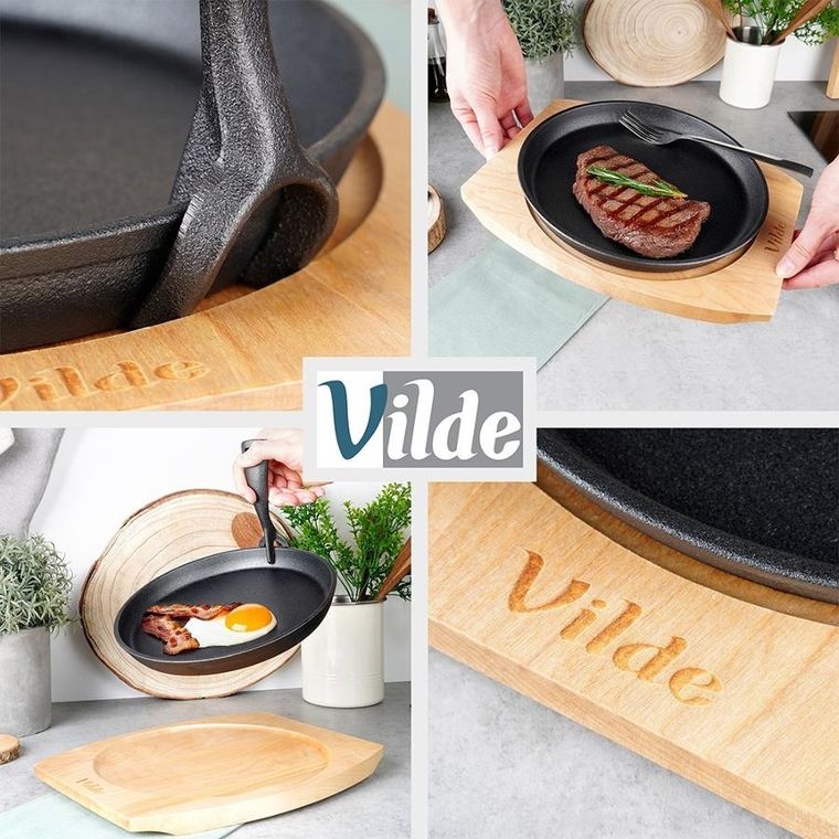 Vilde, Cast Line, patelnia do serwowania żeliwna z deską, 22 cm
