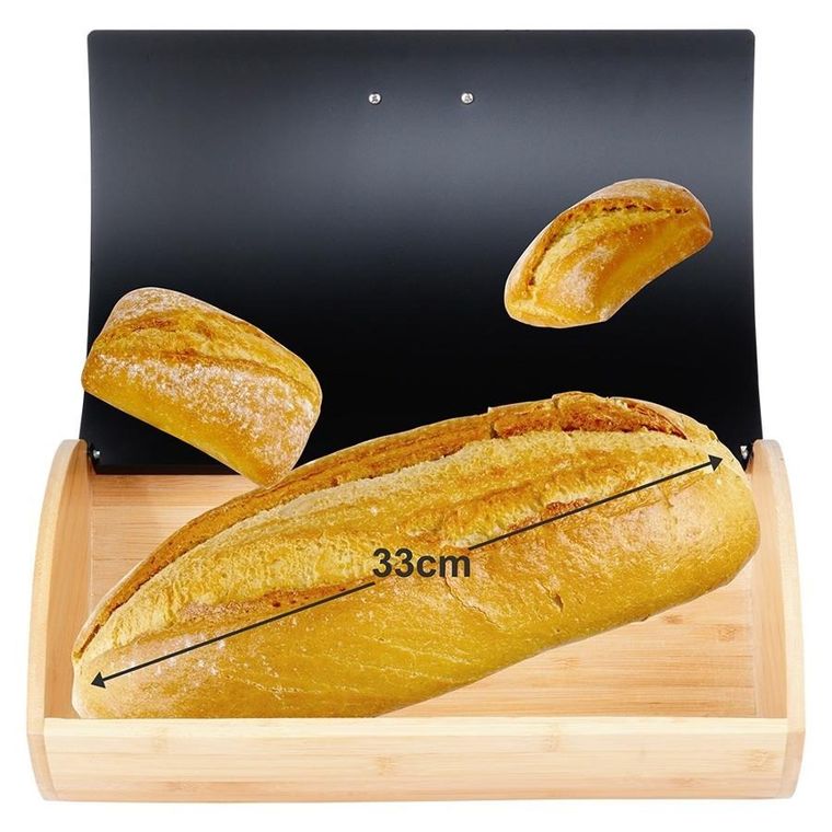 Vilde, chlebak drewniano-metalowy, czarny, 35,5-24,5-15,5 cm