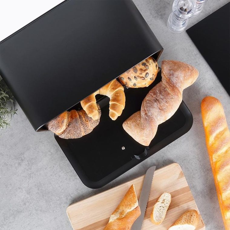 Vilde, chlebak metalowy, czarny, 35,5-21-23,5 cm