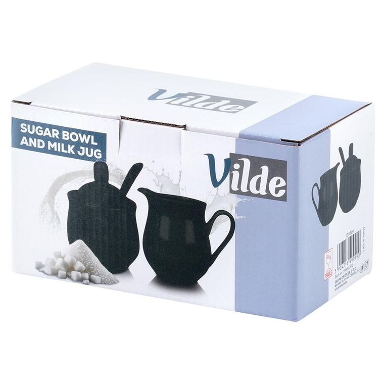 Vilde, cukierniczka i mlecznik, porcelanowe, czarne, 3 elementy