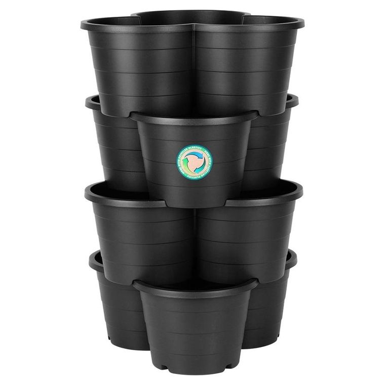Vilde, doniczka ogrodowa plastikowa, czarna kaskadowa, 4 szt.