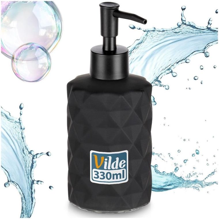 Vilde, dozownik do mydła, szklany, czarny, 330 ml