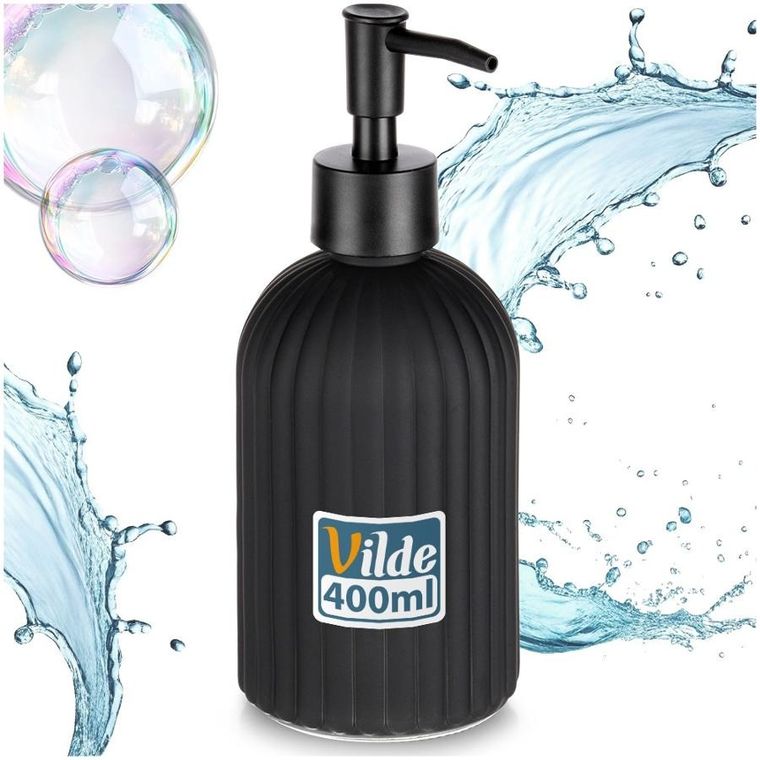 Vilde, dozownik do mydła, szklany, czarny, 400 ml