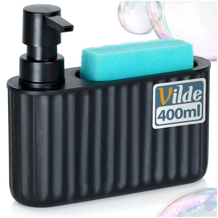Vilde, dozownik płynu do naczyń z pojemnikiem na gąbkę, czarny, 400 ml