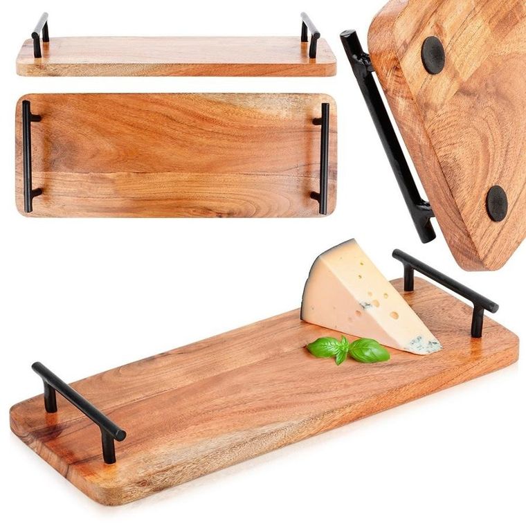 Vilde, drewniana taca do serwowania z uchwytami, 40-15,5 cm