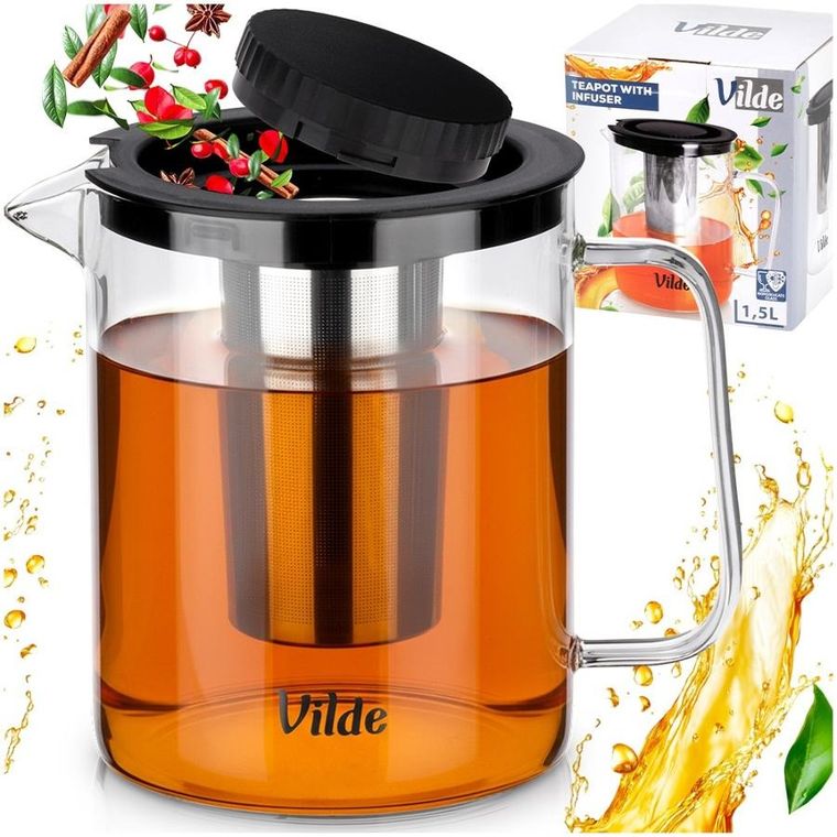 Vilde, dzbanek z zaparzaczem do herbaty, żaroodporny, szklany, 1,5 l