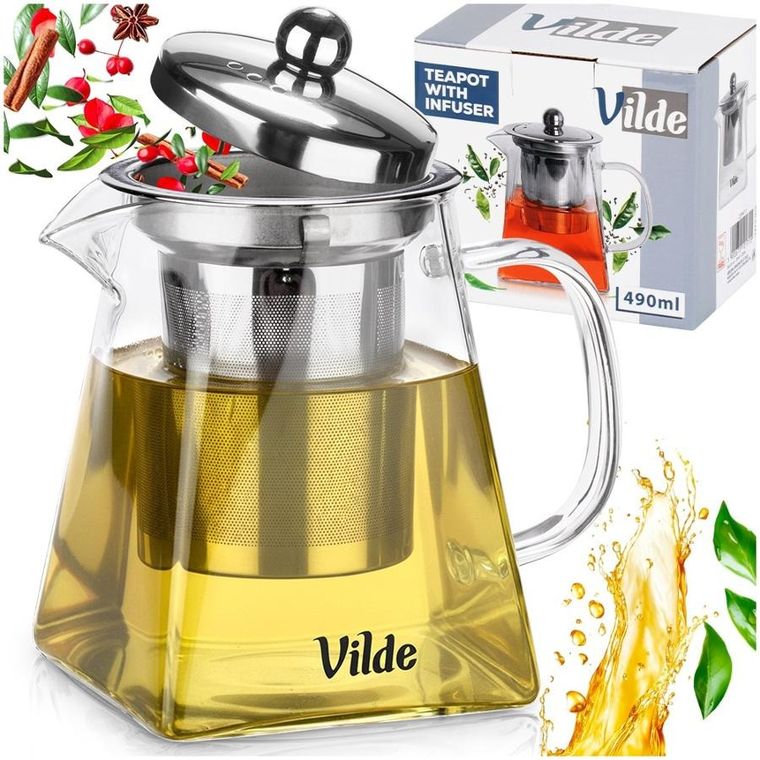 Vilde, dzbanek z zaparzaczem do herbaty, żaroodporny, szklany, 490 ml