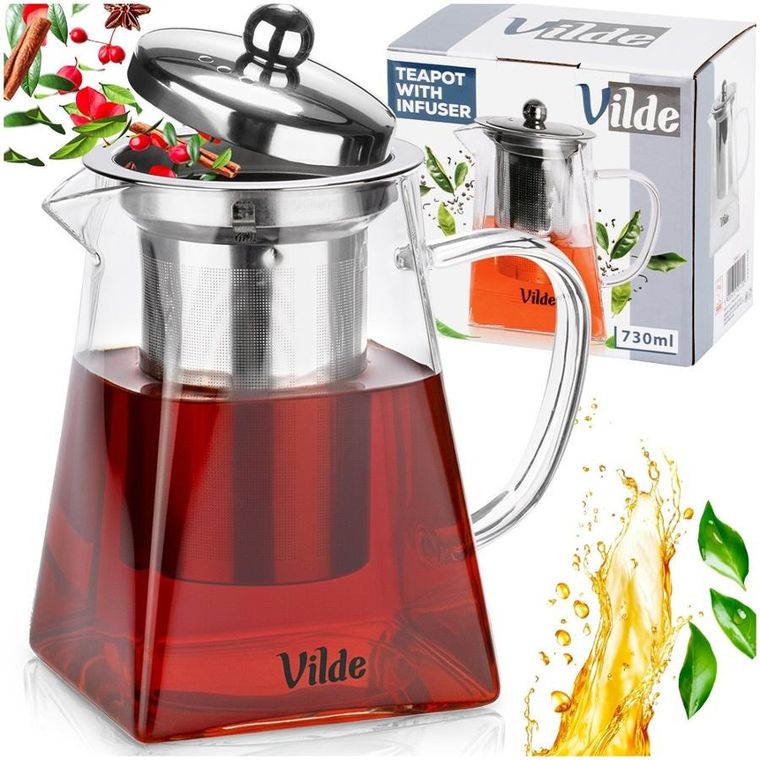 Vilde, dzbanek z zaparzaczem do herbaty, żaroodporny, szklany, 730 ml