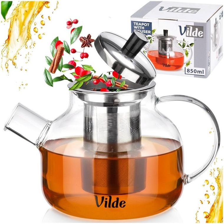 Vilde, dzbanek z zaparzaczem do herbaty, żaroodporny, szklany, 850 ml