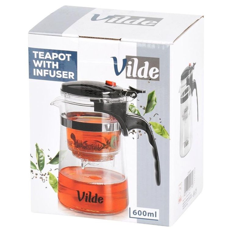 Vilde, dzbanek z zaparzaczem spustowym do herbaty, szklany, 600 ml
