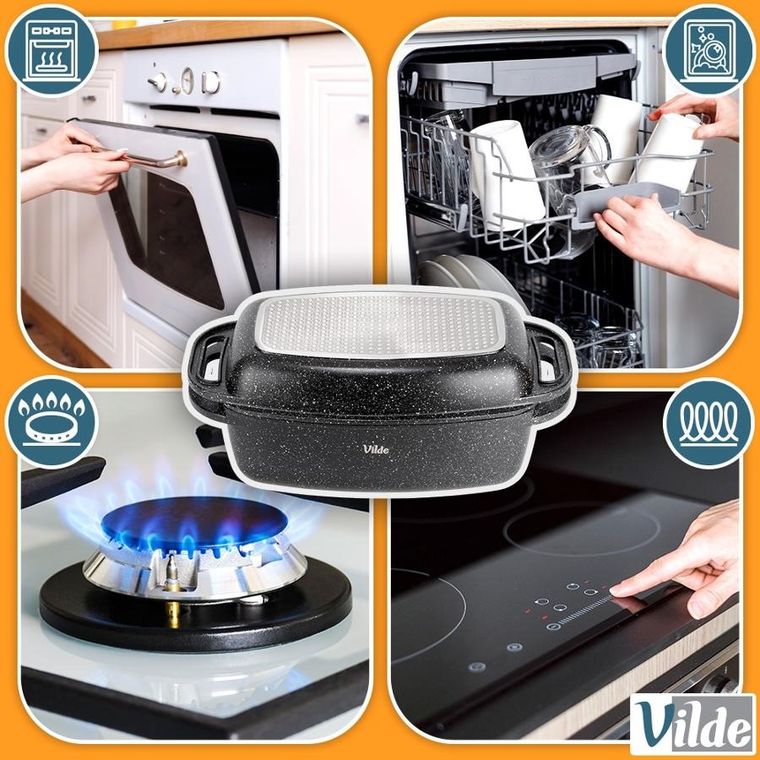 Vilde, Granitica, brytfanna granitowa z pokrywką 2w1, 5,5+2,5l, 40-22,5-16 cm