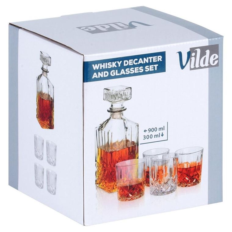 Vilde, karafka i szklanki do whisky szklane, 900 ml + 4-300 ml, 5 elementów
